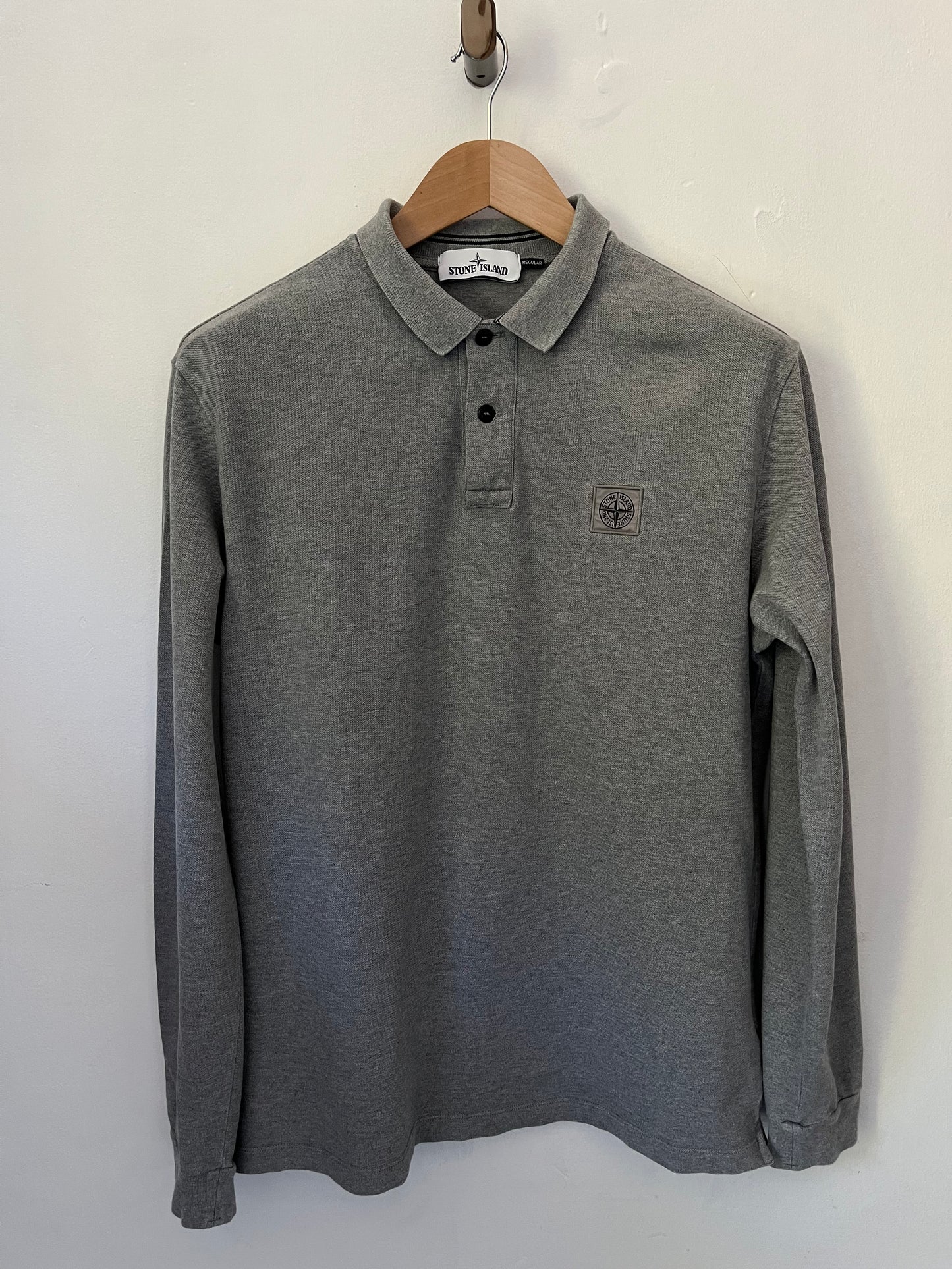 Stone island long sleeve polo shirt size large regular fit in grey