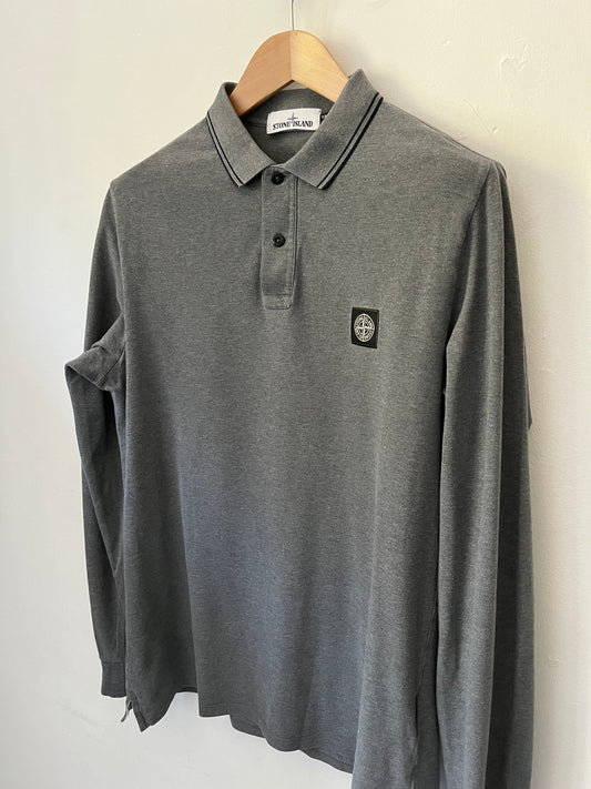 Stone island long sleeve polo shirt size xl slim fit in grey