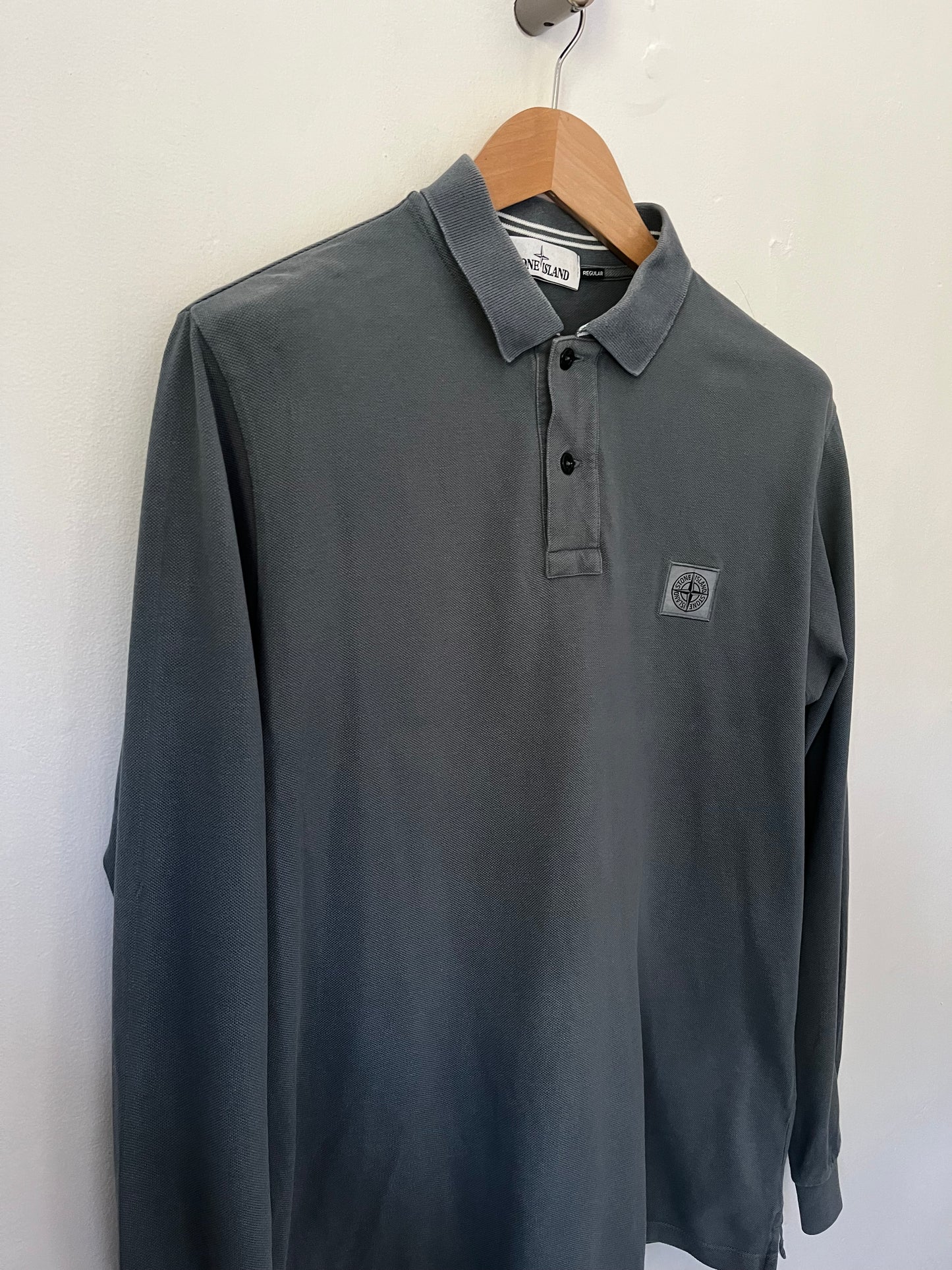 Stone island long sleeve polo shirt size large regular fit in green