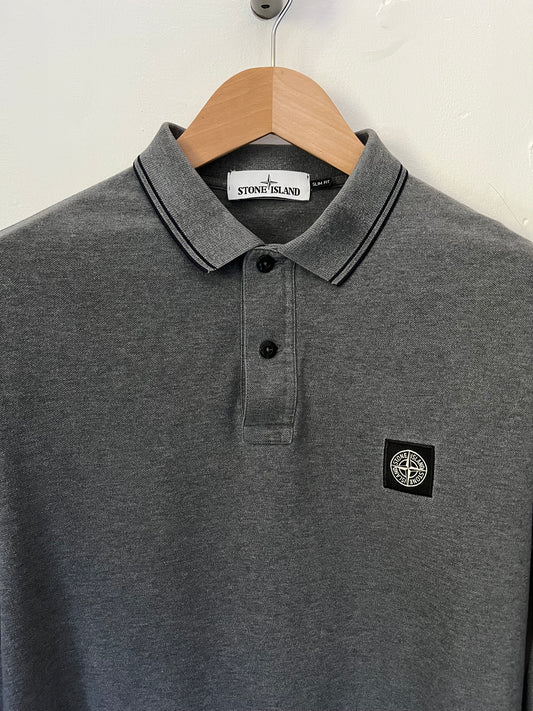 Stone island long sleeve polo shirt size xl slim fit in grey